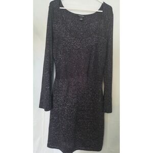 White House Black Market Silver Metallic Shimmer Long Sleeve Sweater Dress L